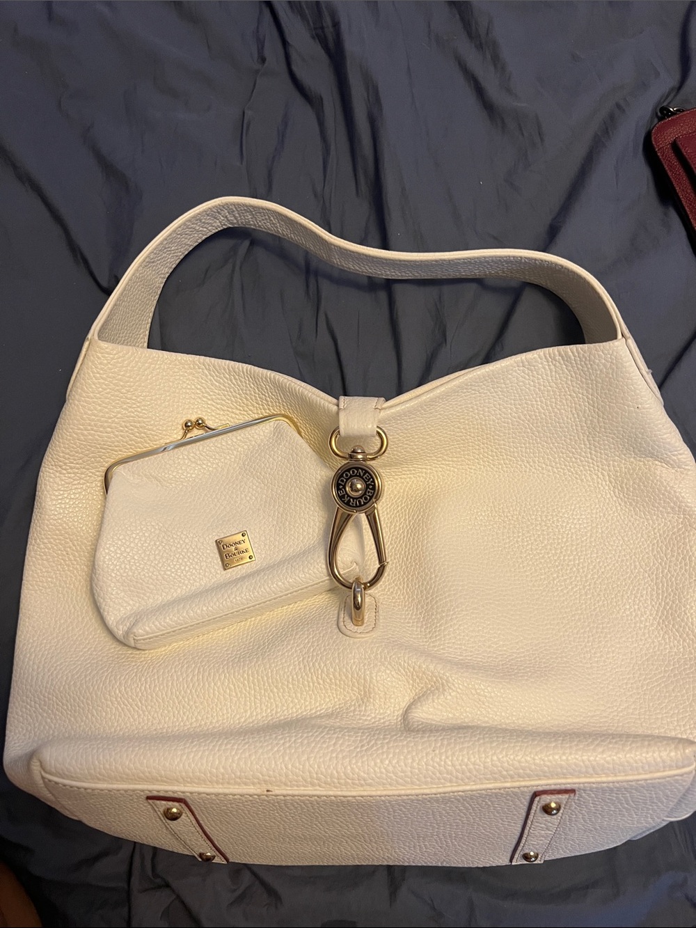 Dooney & Bourke Cream Pebbled Leather Shoulder Hobo with Coin Pouch
